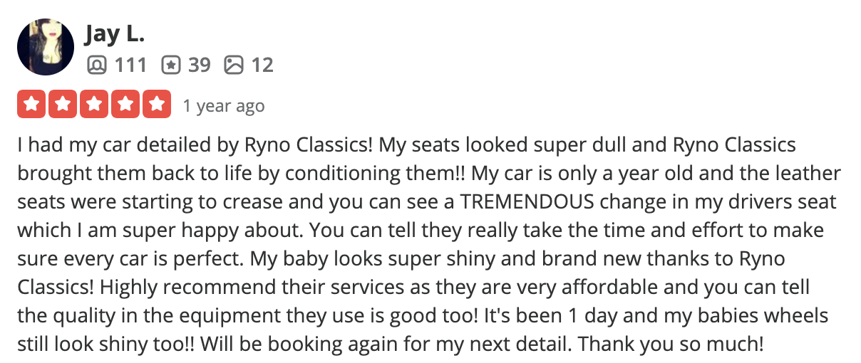 Actual verified review screenshot from Jay L. - 5 stars for RYNO Classics