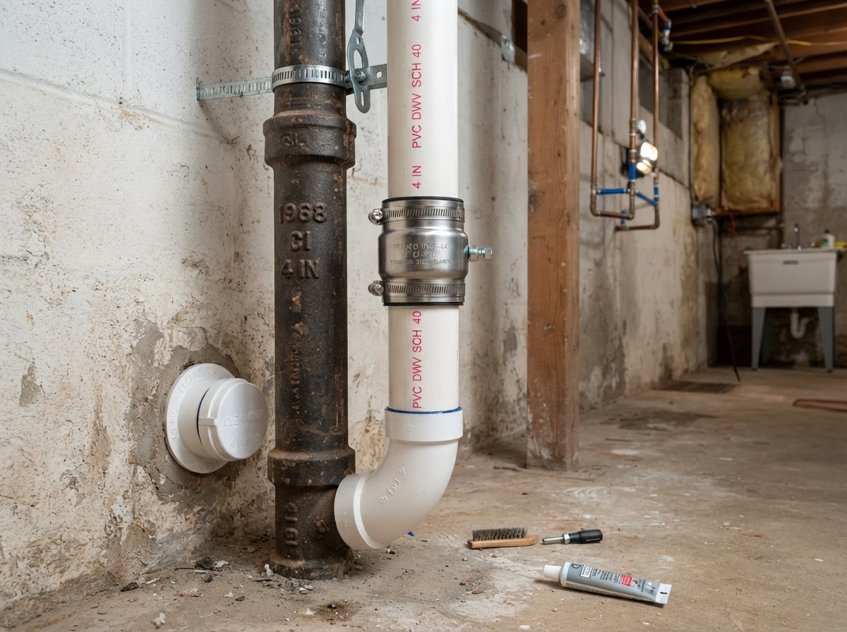 Cast Iron to PVC Drain Stack Transition