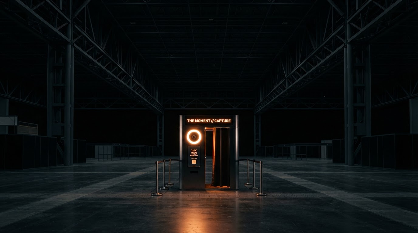 A minimal 8508 photo activation glowing in a dark convention hall