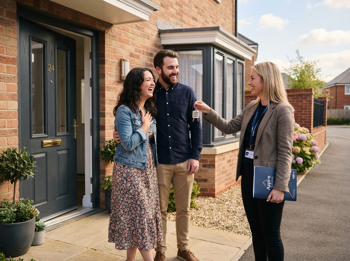 Happy clients receiving keys to their new UK home
