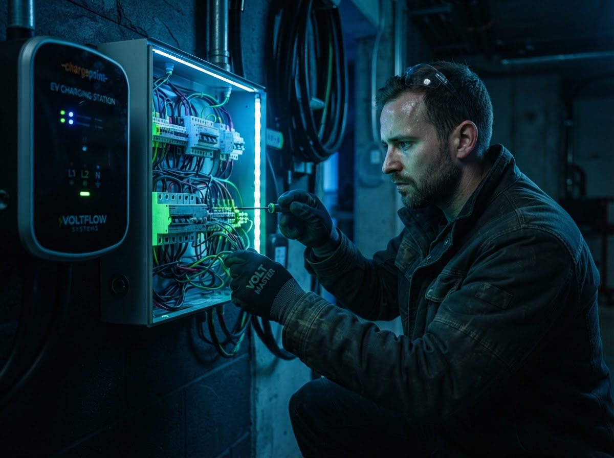 Electrician installing an EV charger