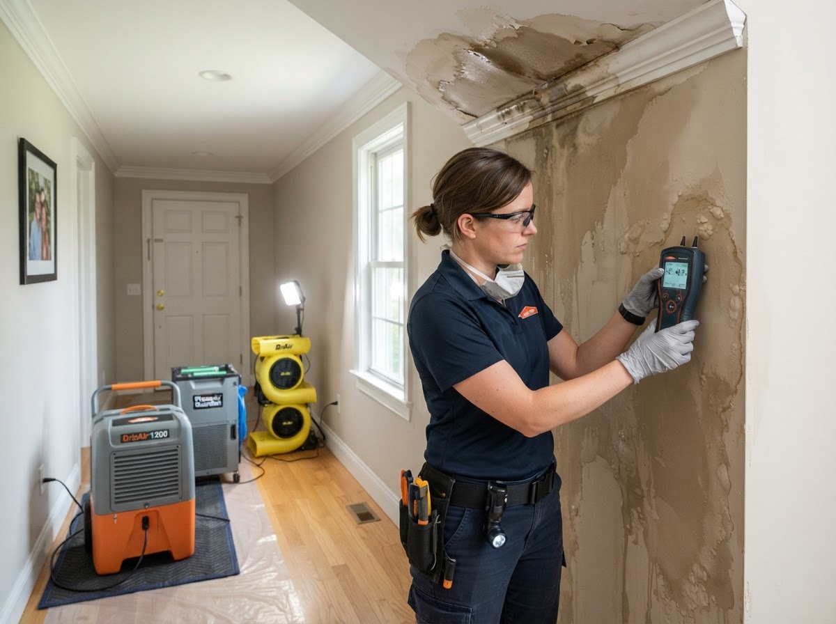 Interior water damage cleanup and drying near Claremont