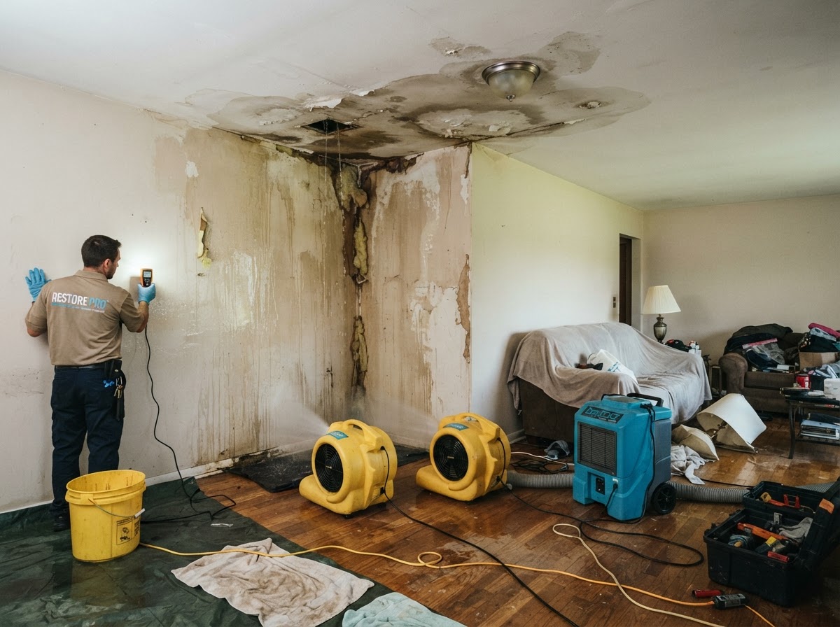 Roof leak and storm water intrusion cleanup near Claremont
