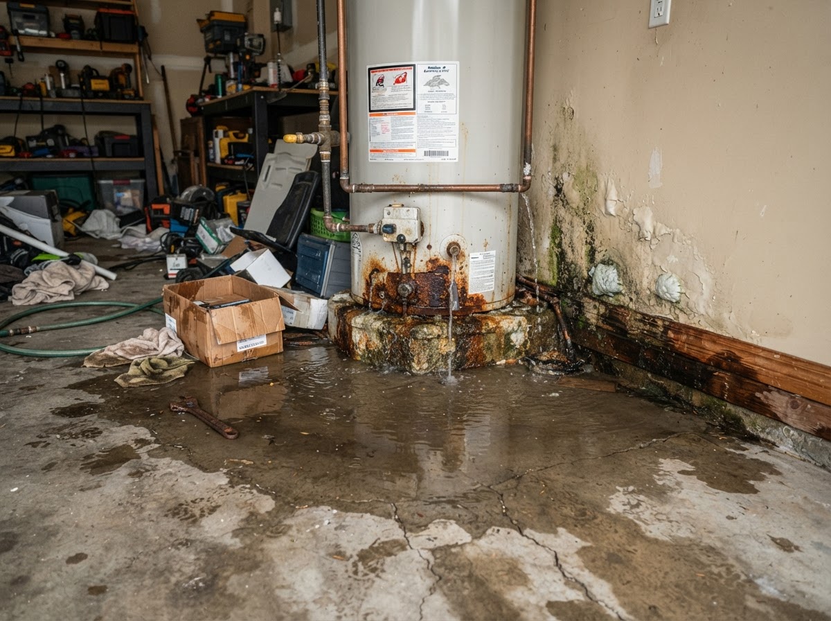 Water heater leak cleanup in Claremont