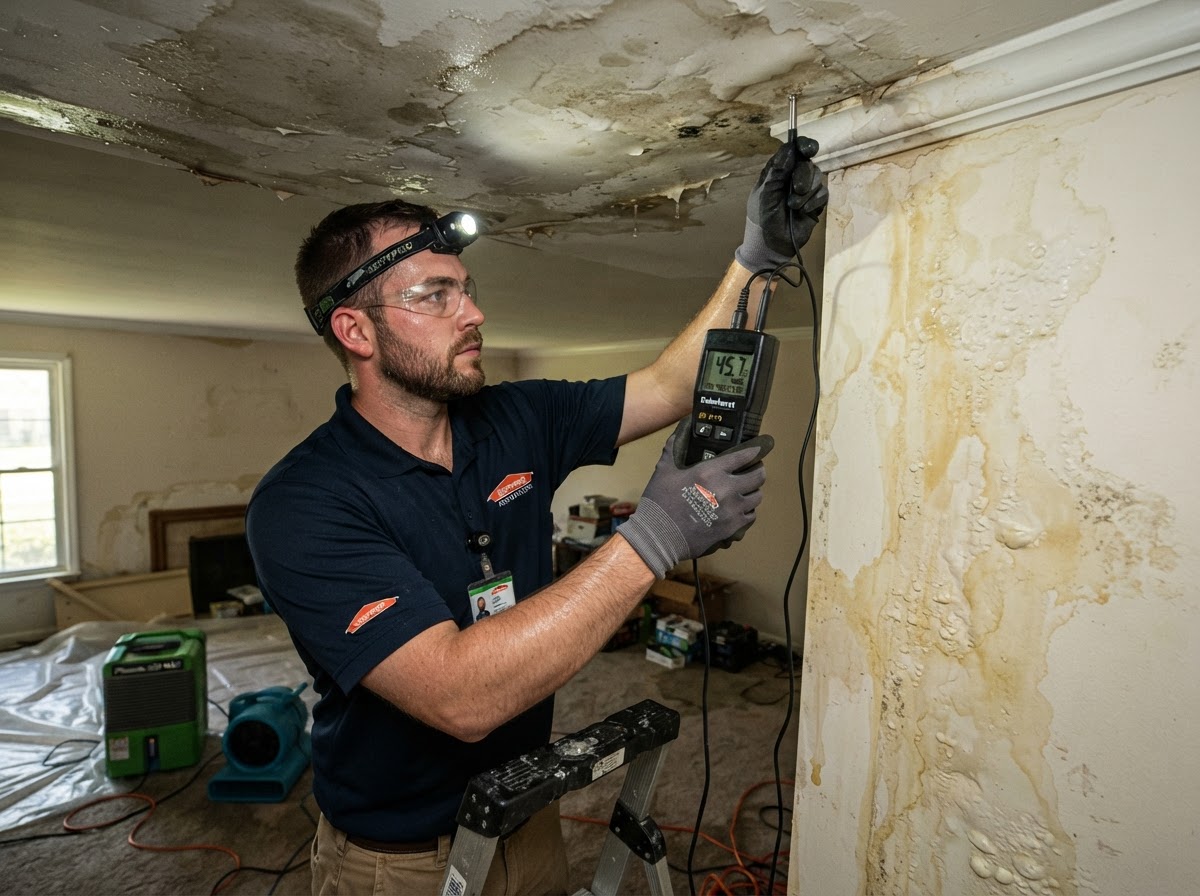 Wall and ceiling water damage cleanup in Claremont