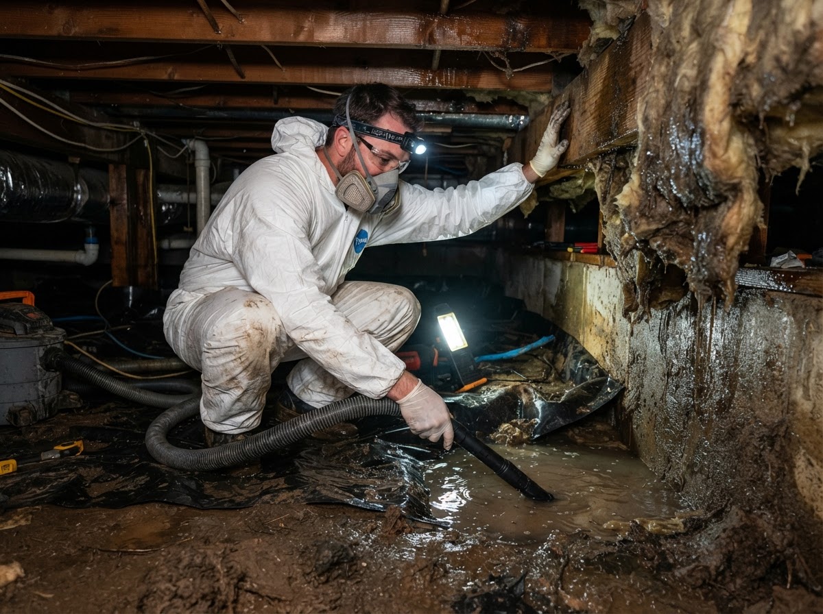 Crawl space water damage cleanup in Claremont