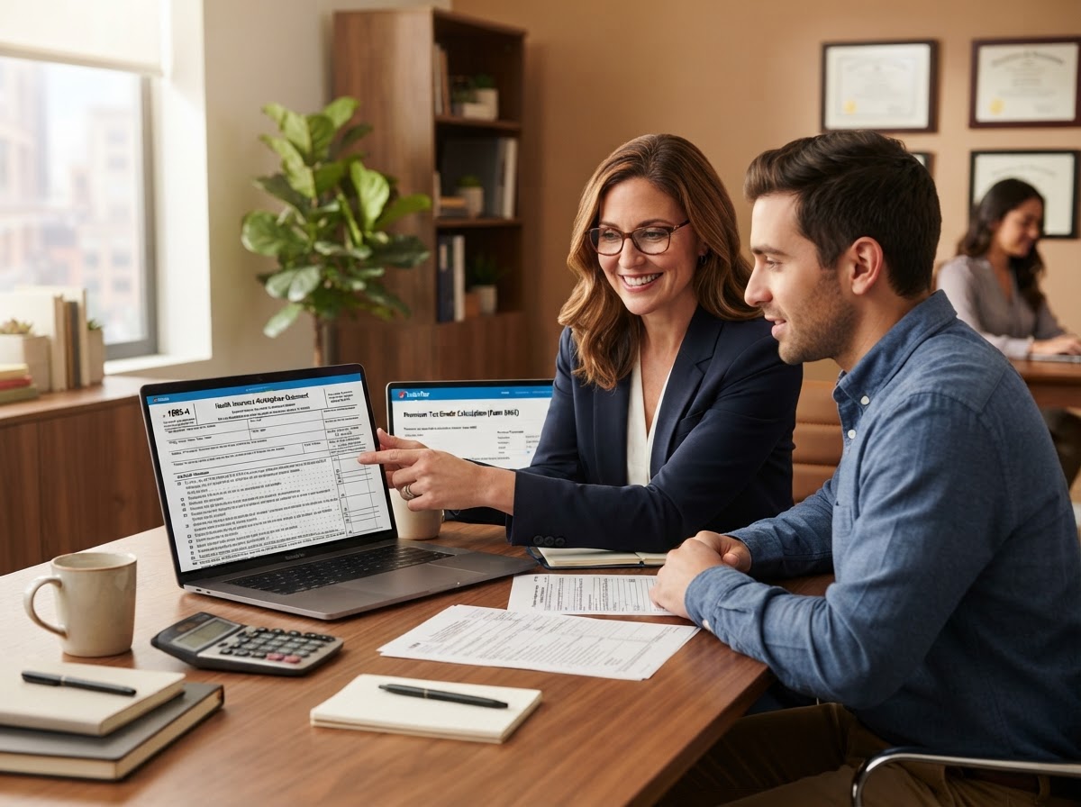 Tax professional helping with health insurance tax forms and premium tax credits
