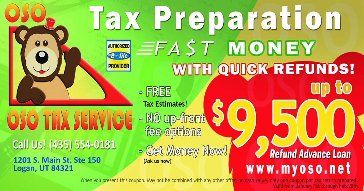OSO Tax Service official banner on Facebook and Logan office promotions