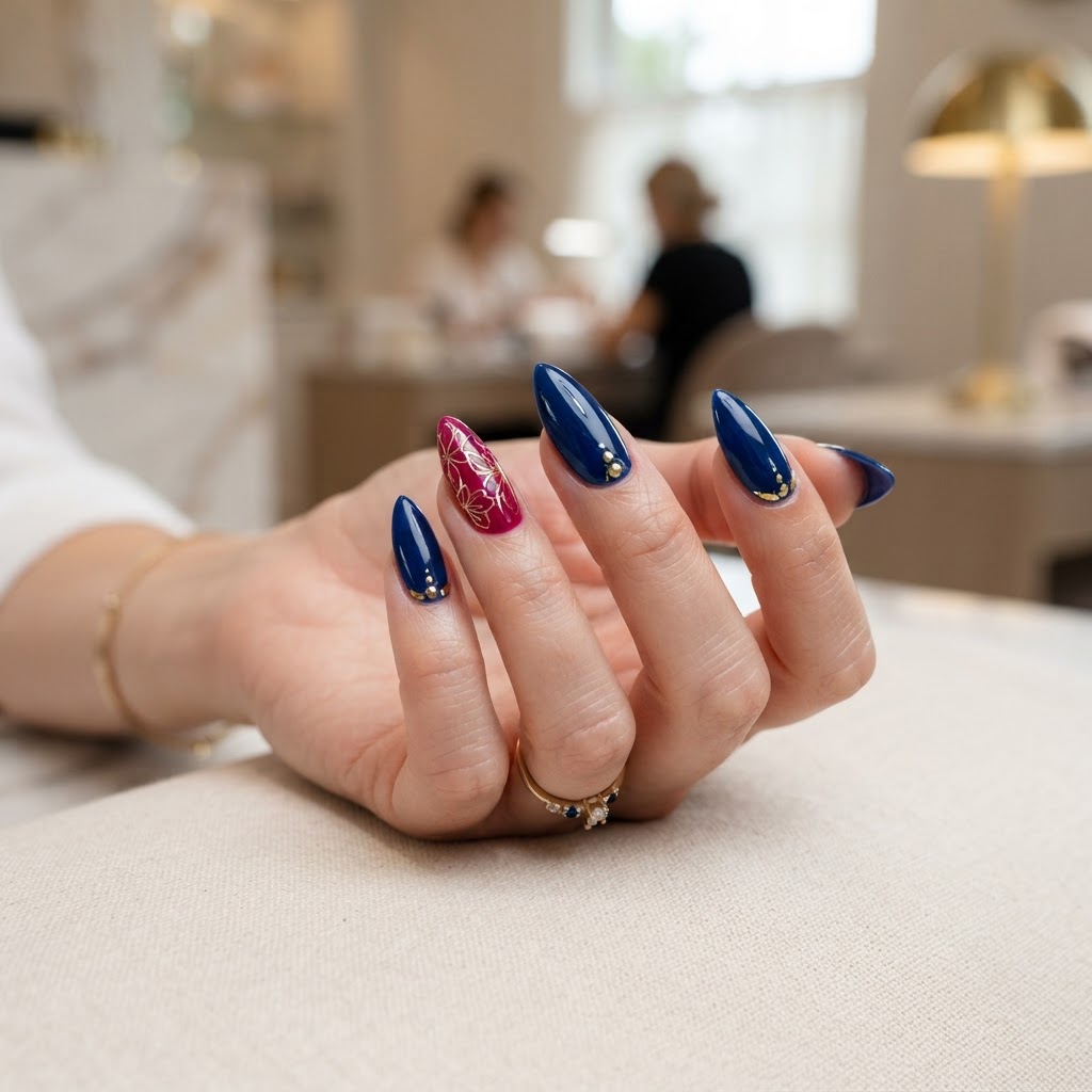 Sapphire & Magenta Jewel Nails