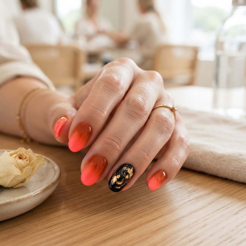 Coral Ombré with Gold Foil Swirls