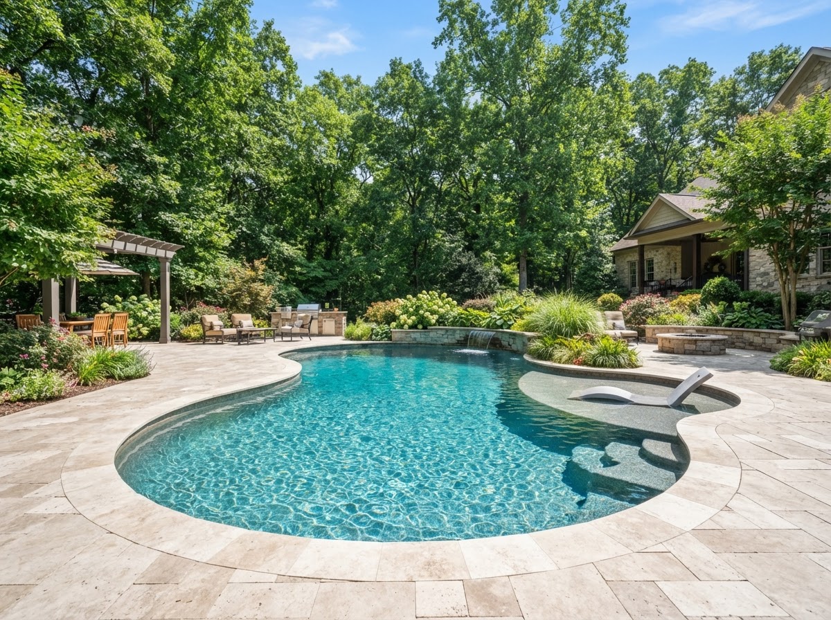 Beautiful residential swimming pool on a sunny day in Tennessee