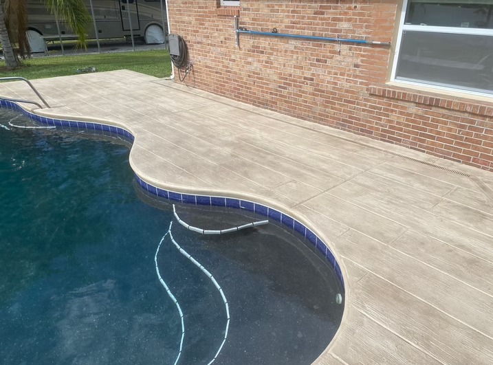 Wood Plank Stamped Concrete Pool Deck