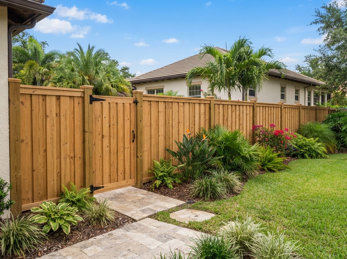 Wood privacy fence installation in Gainesville Florida