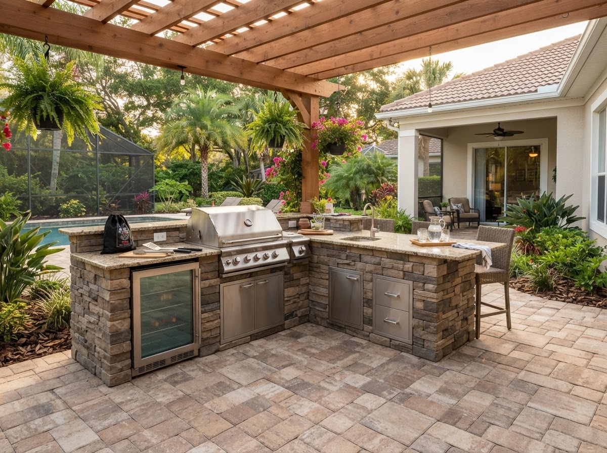 Outdoor kitchen and hardscape installation in Gainesville