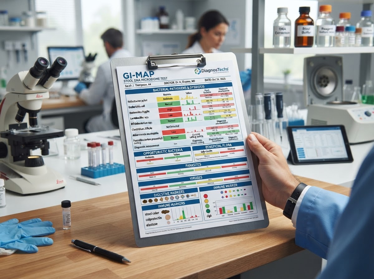 GI-Map stool DNA microbiome test report with gut bacteria analysis