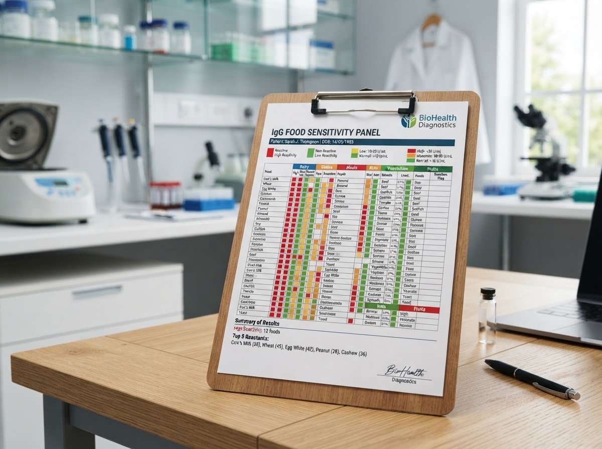 IgG food sensitivity blood test report with reactive food grid