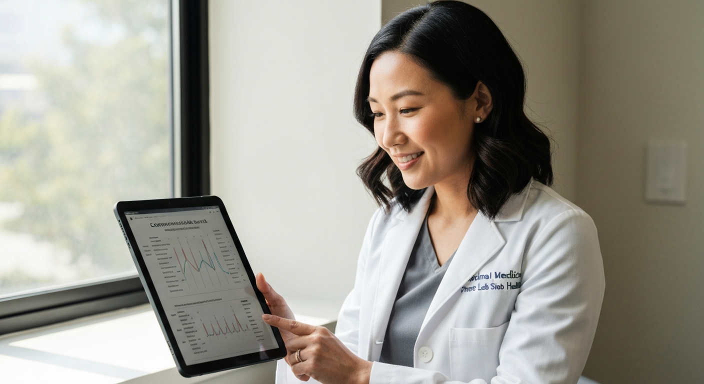 Doctor analyzing comprehensive lab results