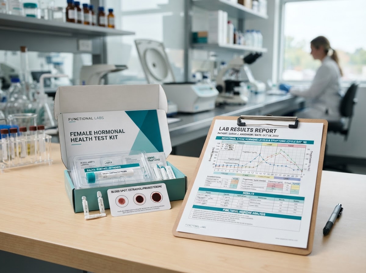 Female hormone saliva and blood test kit with cycle chart