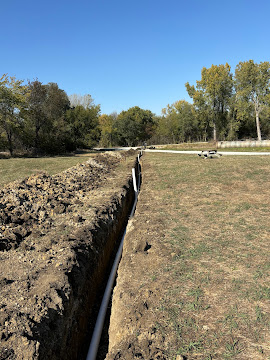 New sewer line laid in an open trench in Northeast Kansas