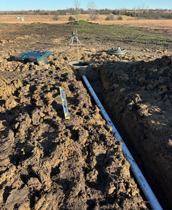 Septic tank set and lines run on a rural property in Northeast Kansas