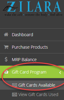 Back office navigation to Gift Card Program