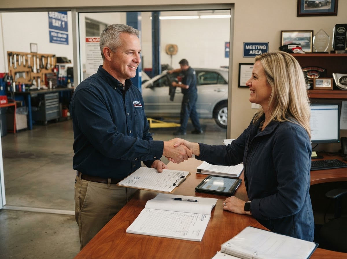Owner Nick reviewing an upfront estimate with a customer