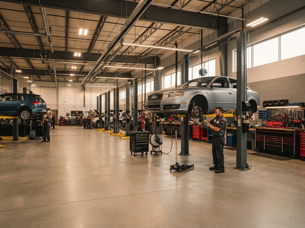 Our Warren service bays with hydraulic lifts & diagnostic equipment