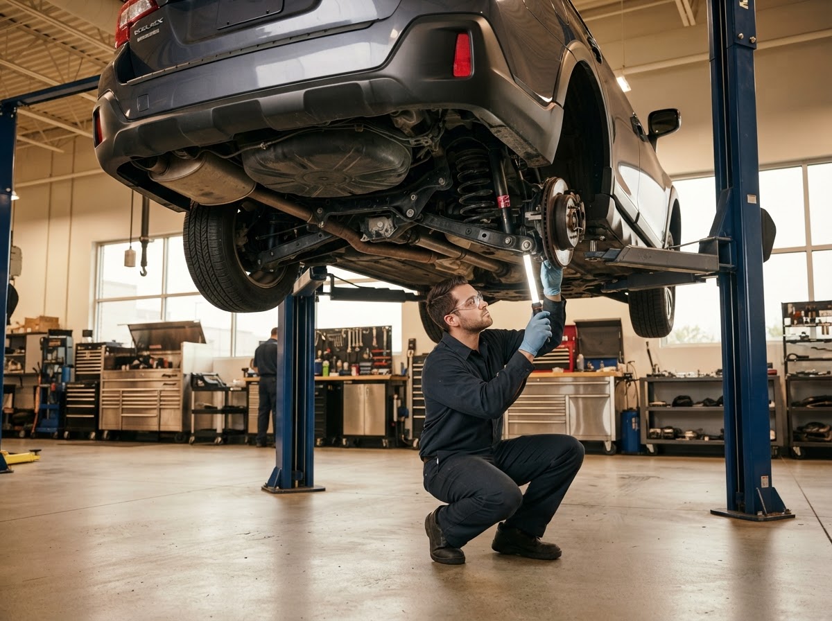Technician running computer diagnostics on a check engine code