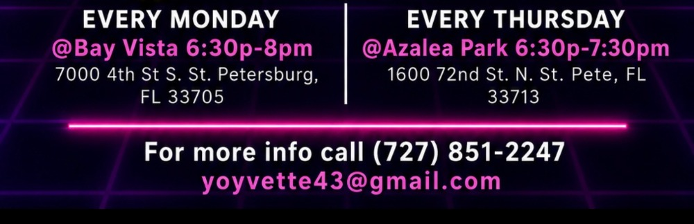 YoYo line dance weekly schedule: Bay Vista Mondays and Azalea Park Thursdays