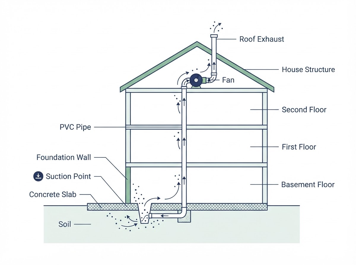 radon mitigation system diagram for York PA homes