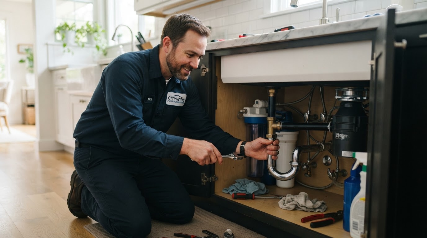 Bracebridge plumber repairing a kitchen sink in a residential home