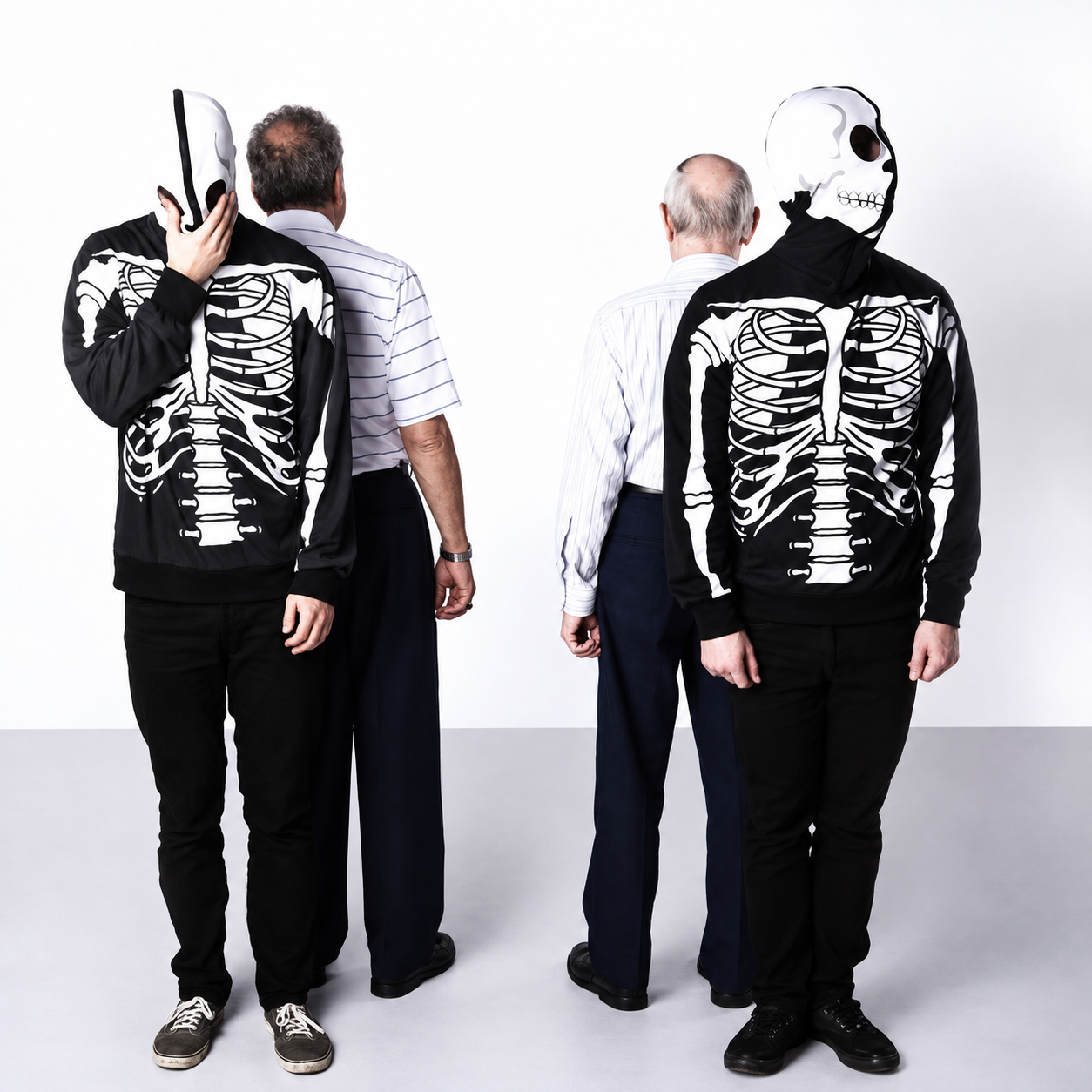Original Vessel album back cover, showing the skeleton-suit musicians and grandfathers