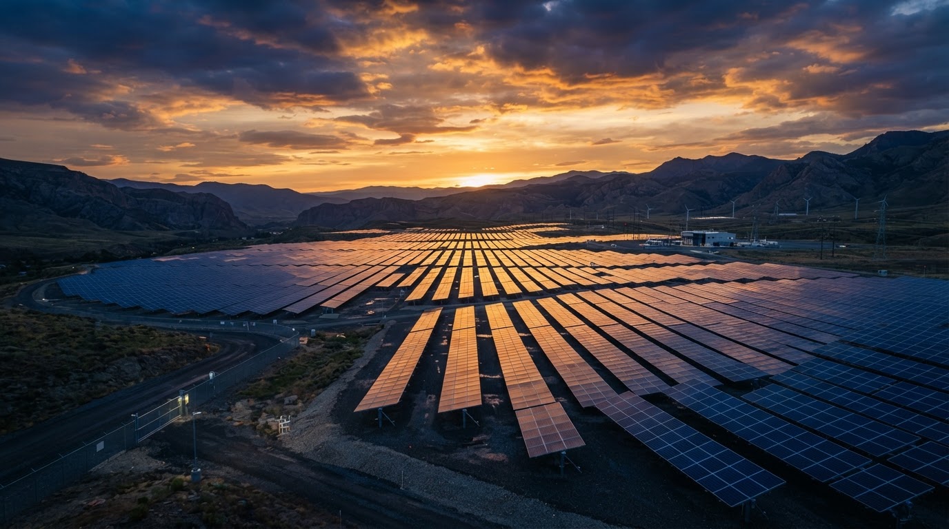 Paneles solares al atardecer