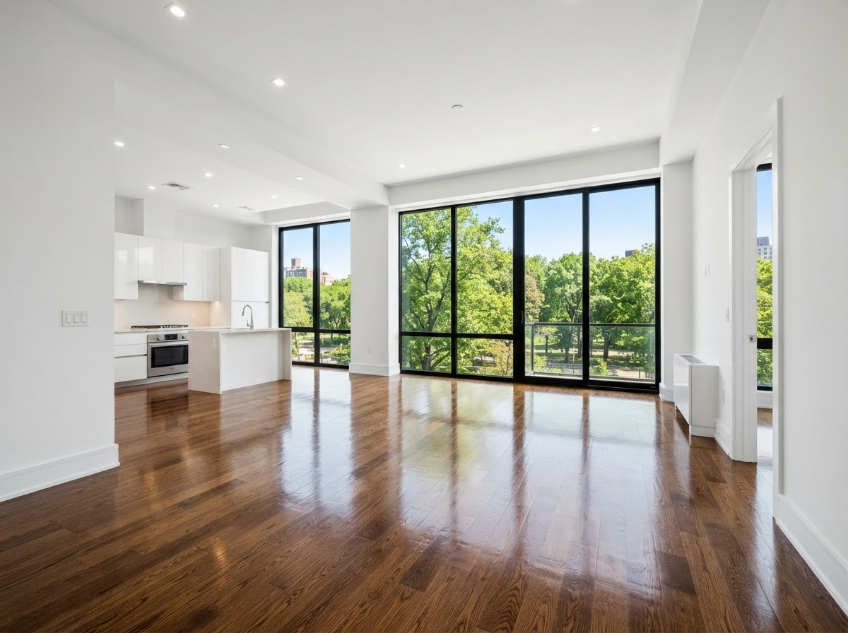 Spotless empty home with polished hardwood floors