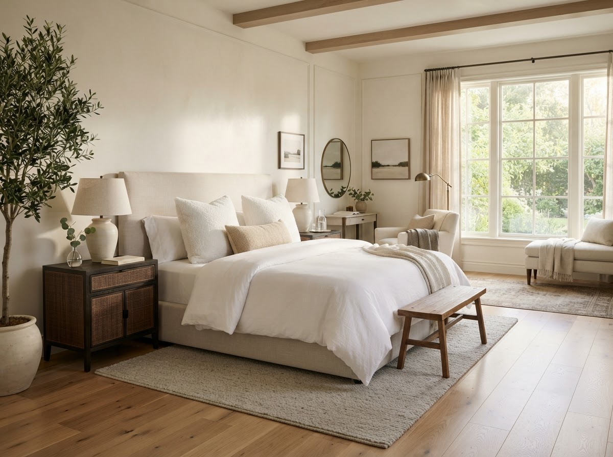Spotless made bed in luxury Iowa City home