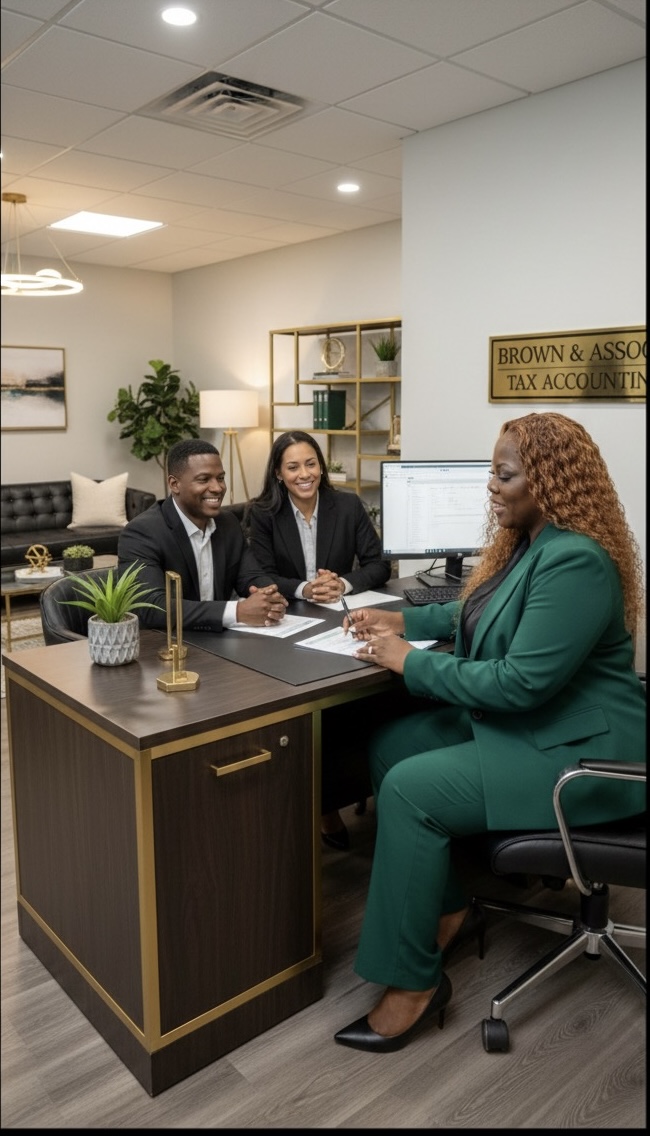 Brown & Associate Tax Accounting professional at desk