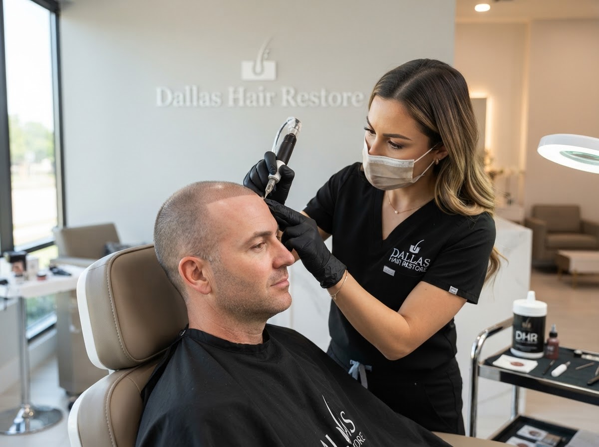 Dallas Hair Restore SMP specialist applying pigmentation