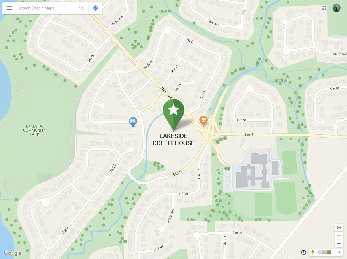 Google Maps view of a local service area with business location pins