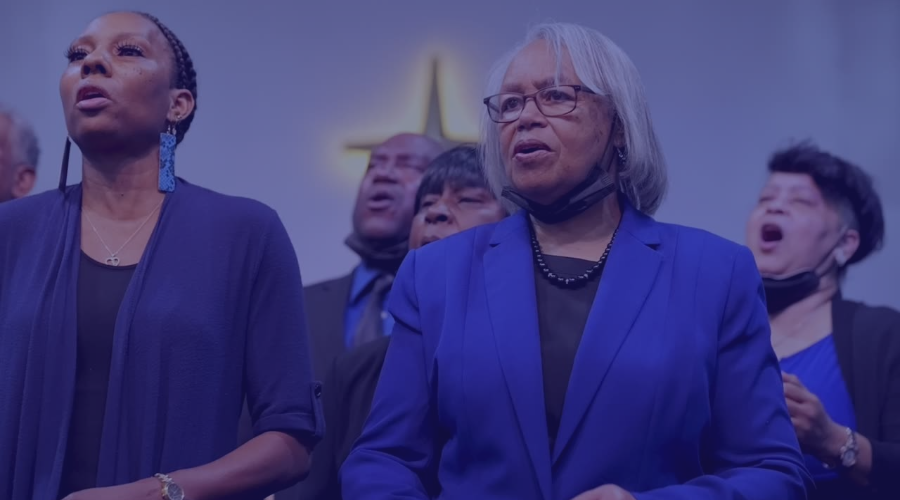 Liberty Church choir and congregation worshipping