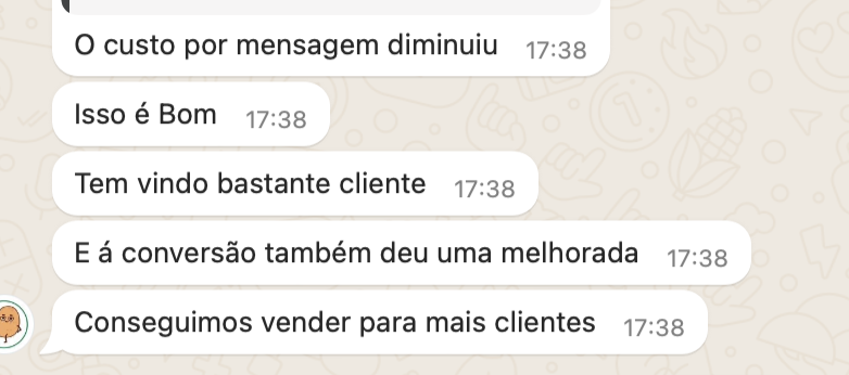 Custo por mensagem reduzido drasticamente e conversão em vendas multiplicada.