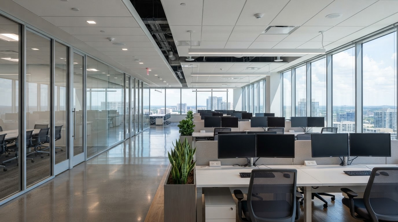 Pristine modern office space professionally cleaned by Mrs. Clean A Lot