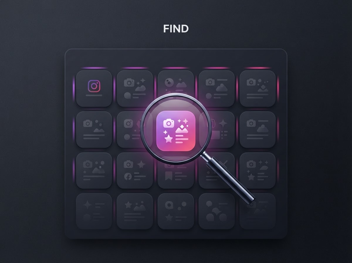 Conceptual illustration of a magnifying glass highlighting one standout content tile