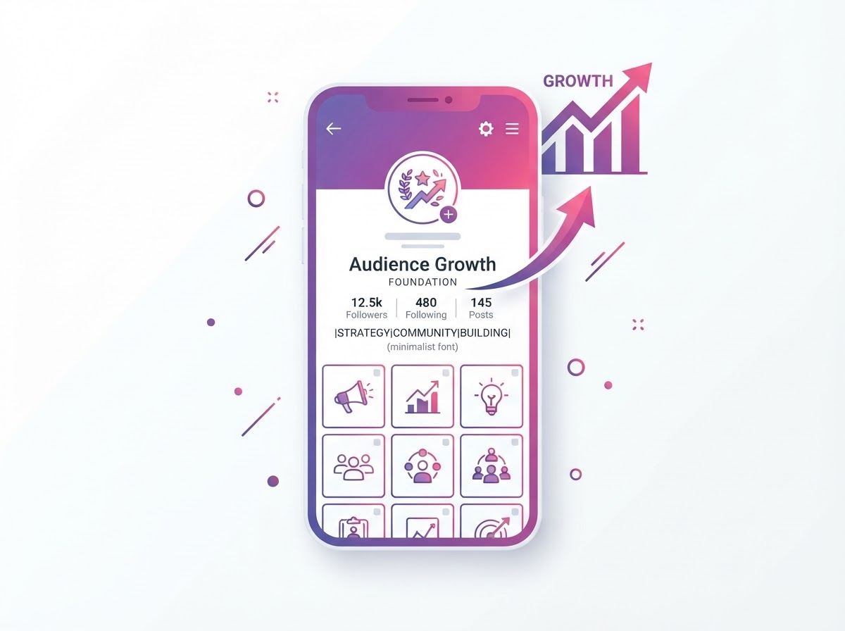 Conceptual illustration of an Instagram profile with a growing follower indicator