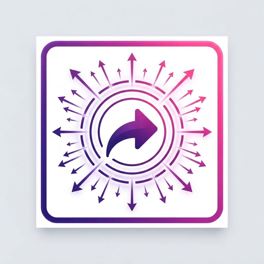 Conceptual content tile showing a share icon with radiating arrows