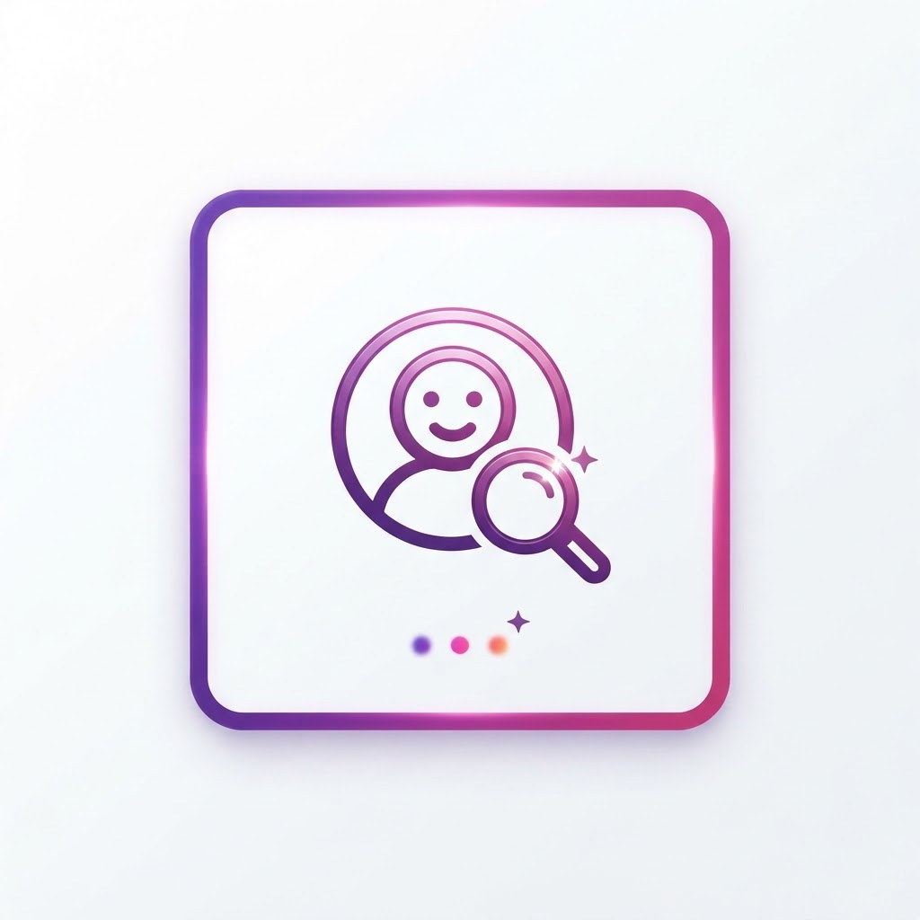 Conceptual content tile showing a profile visit icon with a magnifying glass