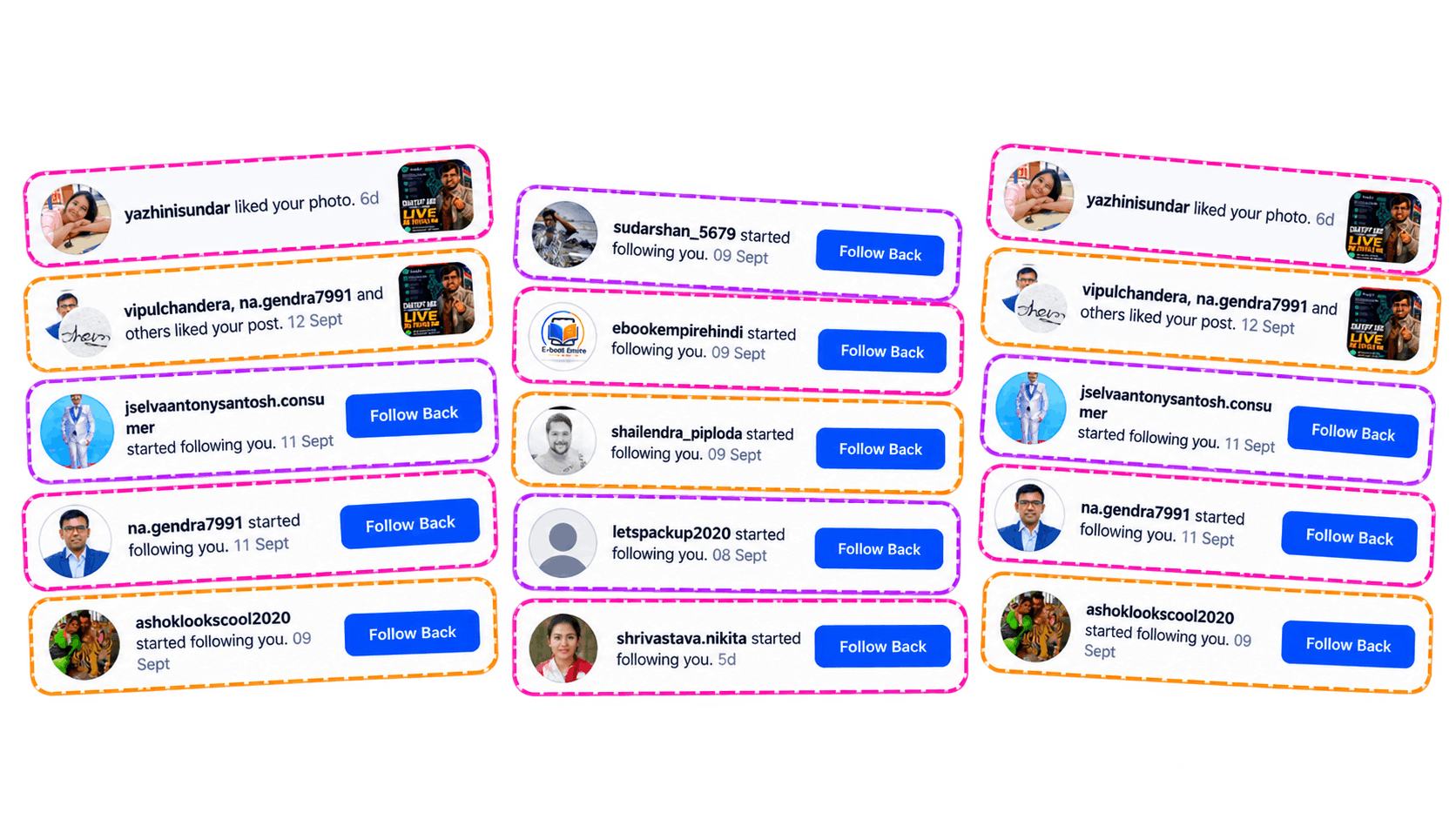 Instagram real follower activity and notification stream