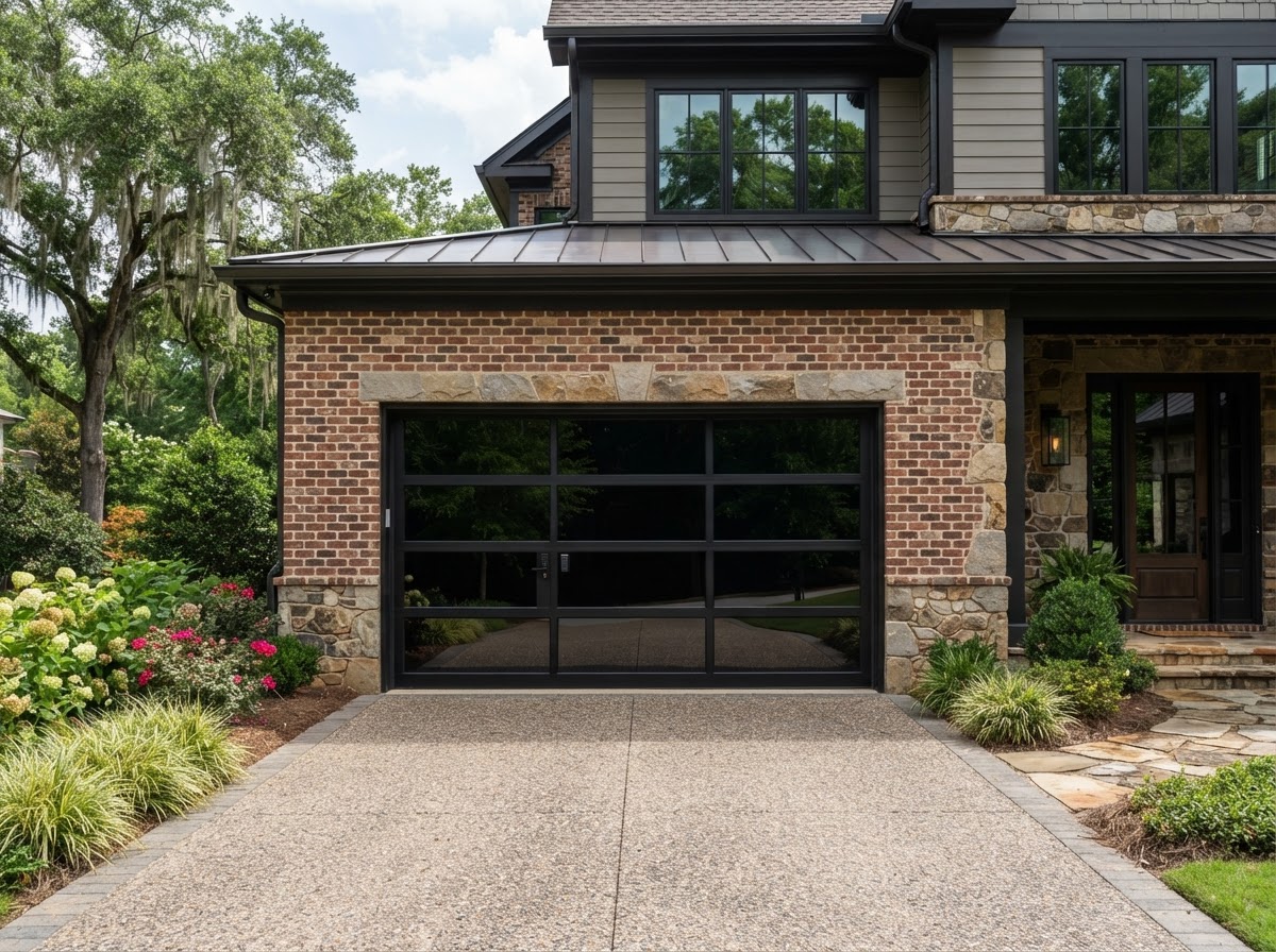 Newly installed modern residential garage door