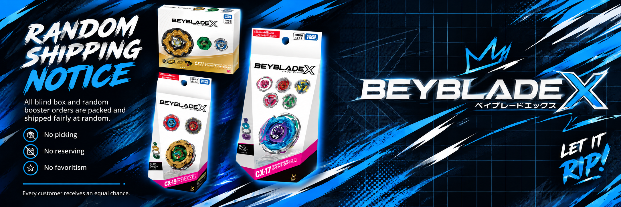 Beyblade X Random Shipping Notice - Blind boxes and random boosters are shipped strictly at random with no picking or reservation