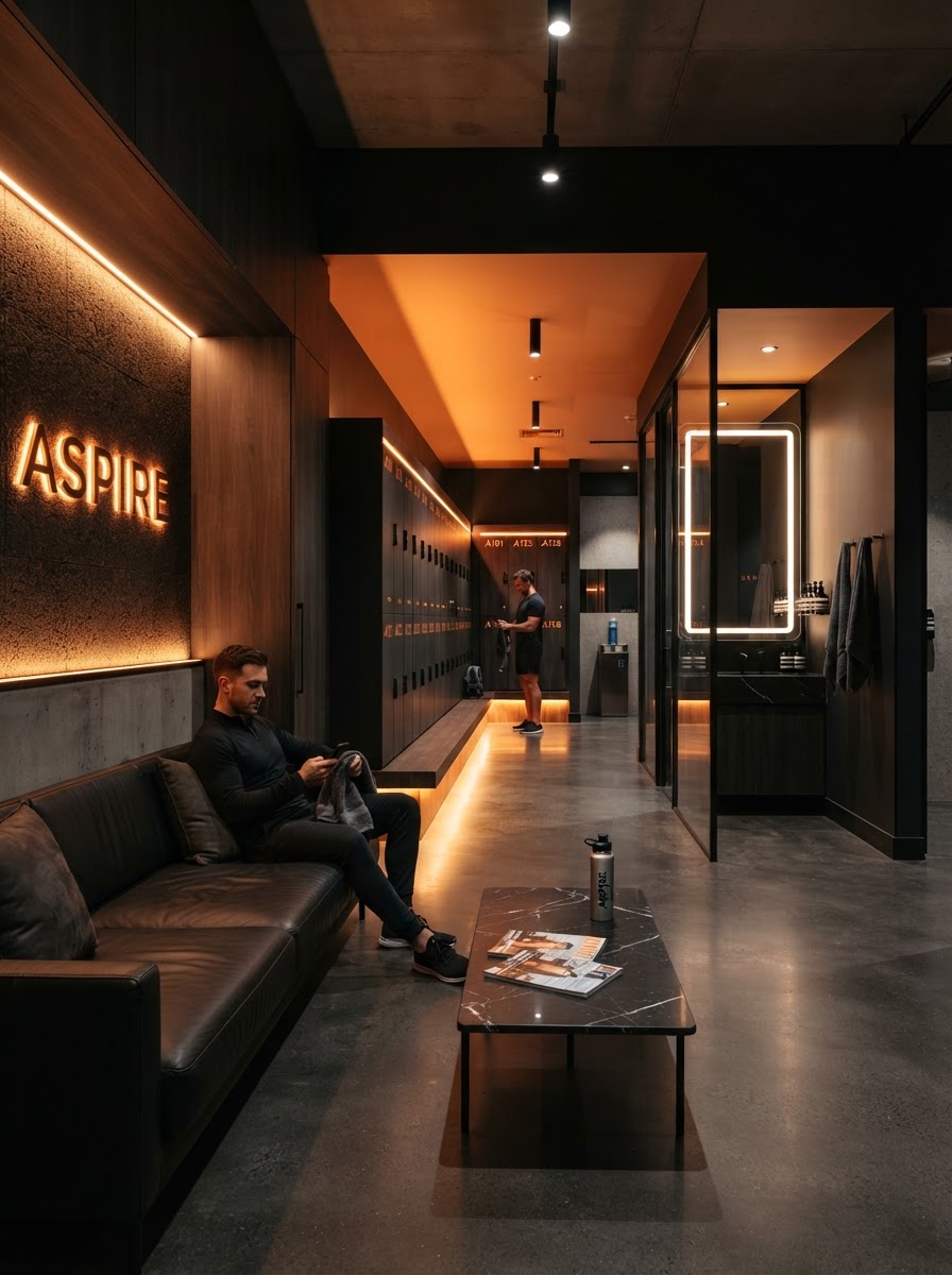 Vestidores y lounge del gimnasio