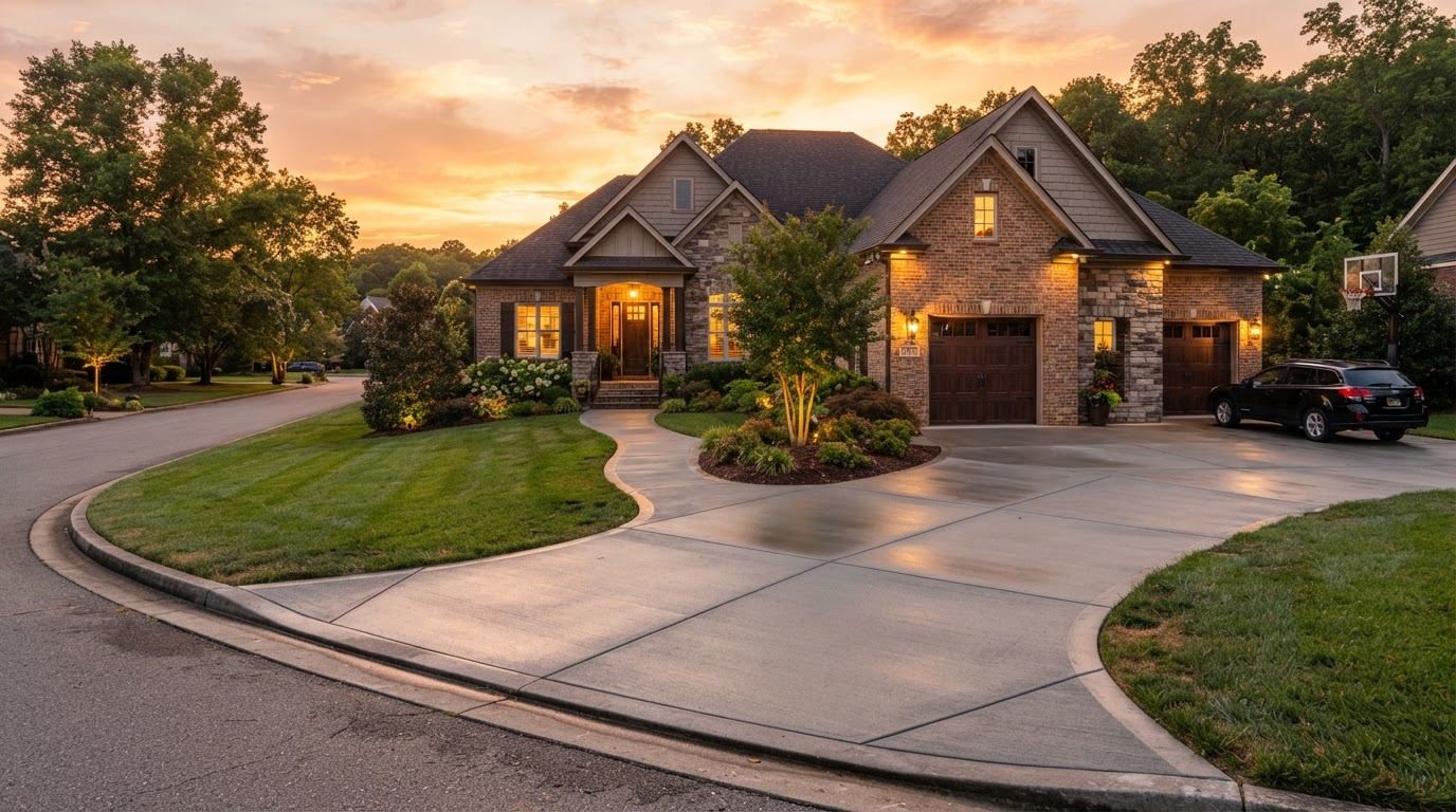 Finished concrete driveway and walkway at a Middle Tennessee home